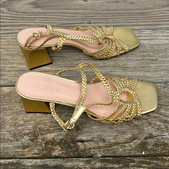 J. Crew Layne braided sandal heels in gold metallic leather 9 - Picture 3 of 10
